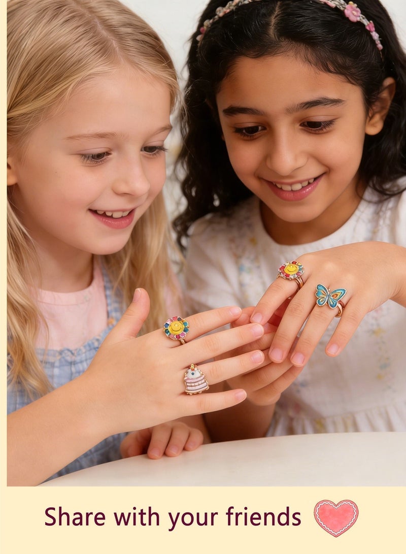 AuliceVerse 36 piece set of little girl rings, suitable for dress up games and Ramadan and birthday gifts for girls aged 3 to 12. The size of the ring mouth can be adjusted and is made of safe and environmentally friendly alloy materials - Image 3